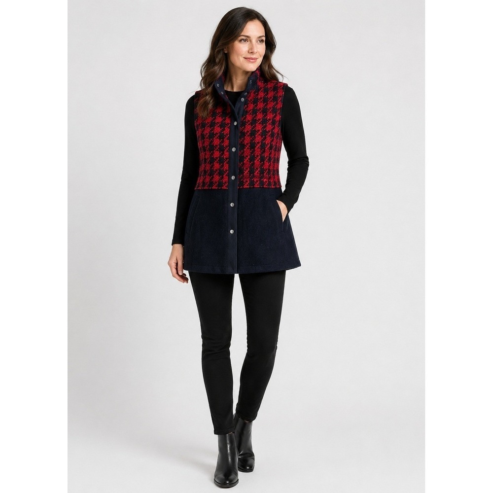 NTCO Nomadic Traders Sweater Vest Women Medium Red Black Plaid Wool  Pockets